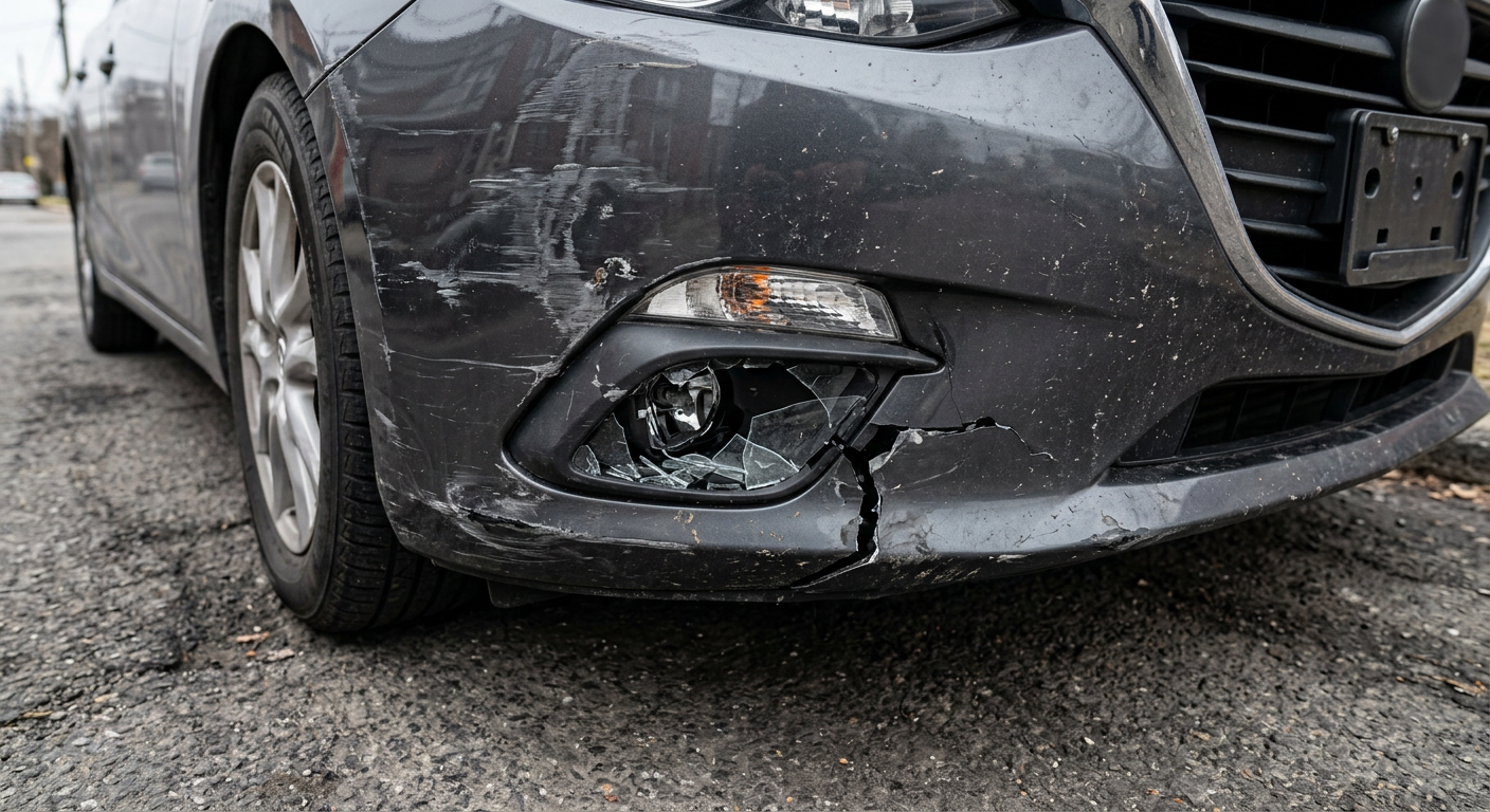 Pare-chocs avant endommagé après une sortie de route
