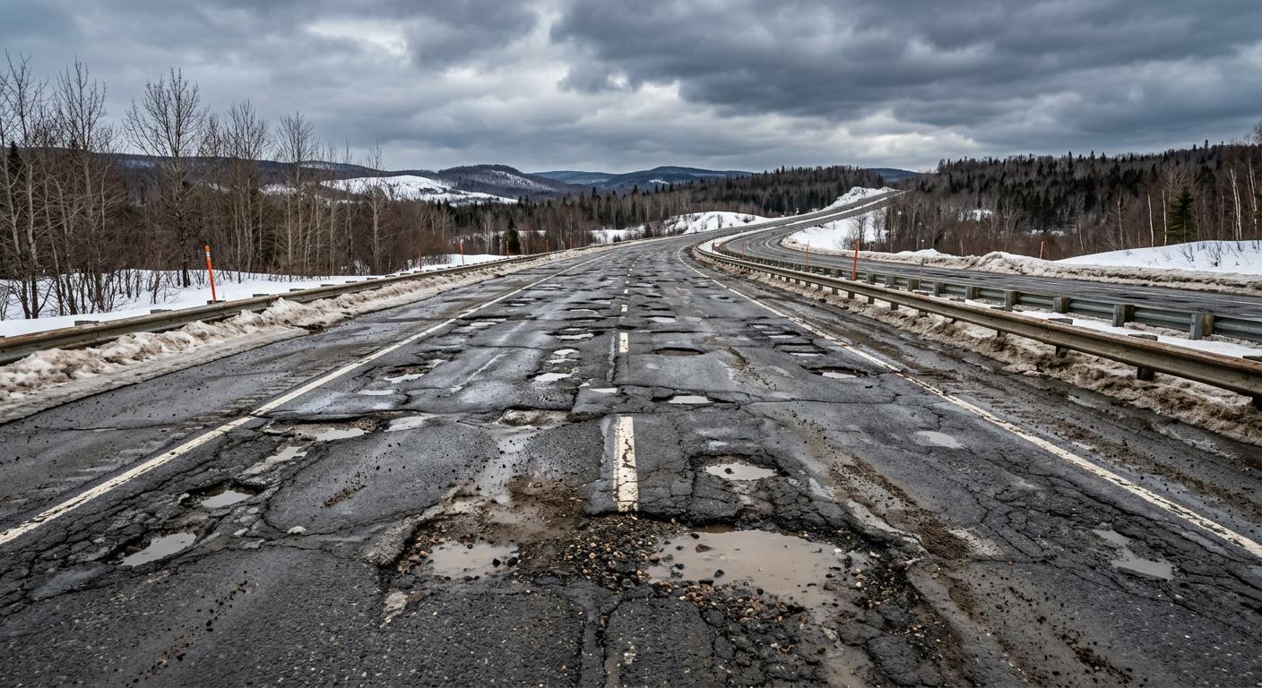 Autoroute québécoise en hiver, conditions routières dangereuses